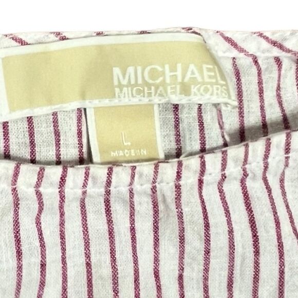 Michael Kors Women’s Linen Blend Purple Pin Stripe Batwing Top, Size L, EUC - Picture 3 of 6